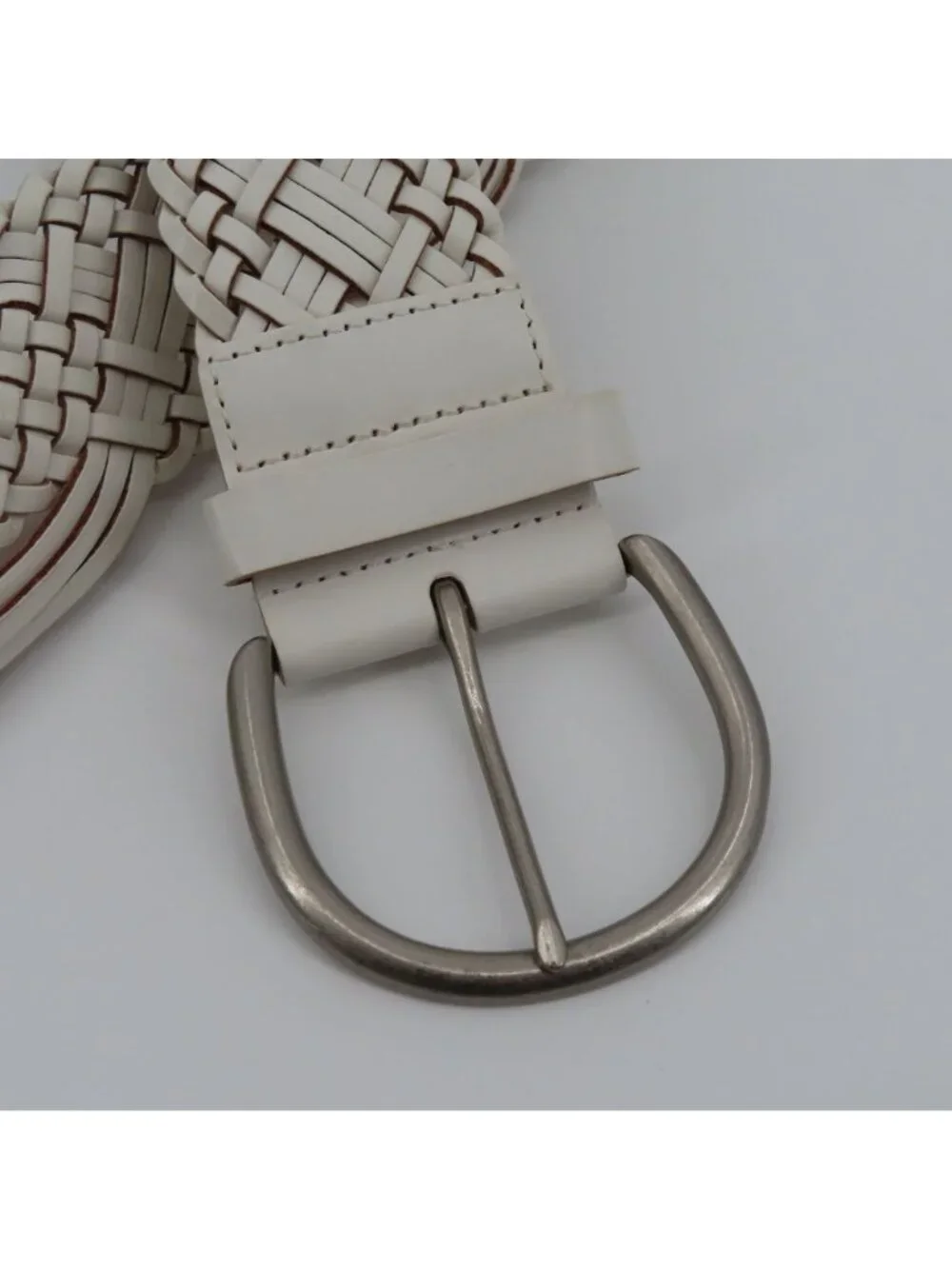 Womens Medium White Woven Belt Bonded Leather PU Coated Western Boho Weave Med
